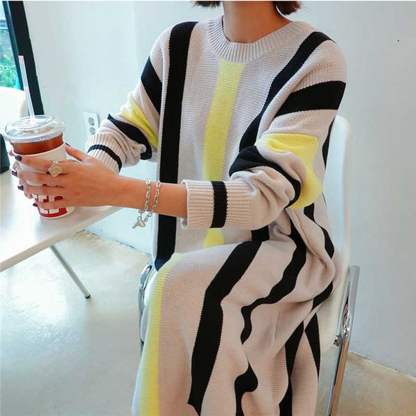 autumn winter korea style plus size long sweater dress women loose striped knitted casual knit dresses 210529, Black;gray
autumn winter korea style plus size long sweater dress women loose striped knitted casual knit dresses 210529, Black;gray