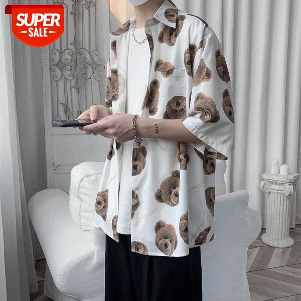hong kong style printed shirt men's short-sleeved korean trendy handsome half-sleeved loose casual bear #in2d, White;black
hong kong style printed shirt men's short-sleeved korean trendy handsome half-sleeved loose casual bear #in2d, White;black