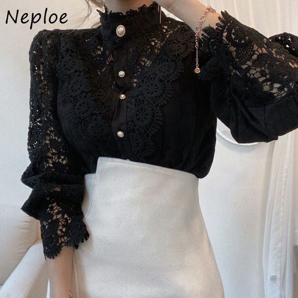 neploe chic button hollow out flower lace patchwork shirt stand collar all-match femme blusas petal sleeve women blouses, White
neploe chic button hollow out flower lace patchwork shirt stand collar all-match femme blusas petal sleeve women blouses, White