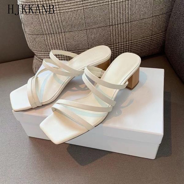 slippers genuine leather chunky heel women solid color narrow band square open toe slides concise style sandals, Black
slippers genuine leather chunky heel women solid color narrow band square open toe slides concise style sandals, Black