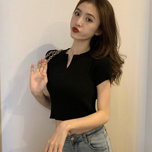 women's t-shirt knitted casual short sleeve women solid korea summer thin v-neck knit female tee shirt, White
women's t-shirt knitted casual short sleeve women solid korea summer thin v-neck knit female tee shirt, White