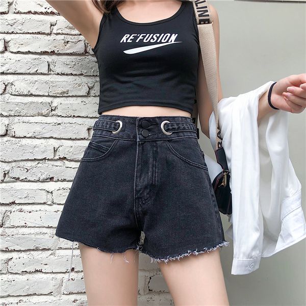 women's shorts 2021 summer new high and thin waisted buckles denim versatile pants fashion, White;black
women's shorts 2021 summer new high and thin waisted buckles denim versatile pants fashion, White;black