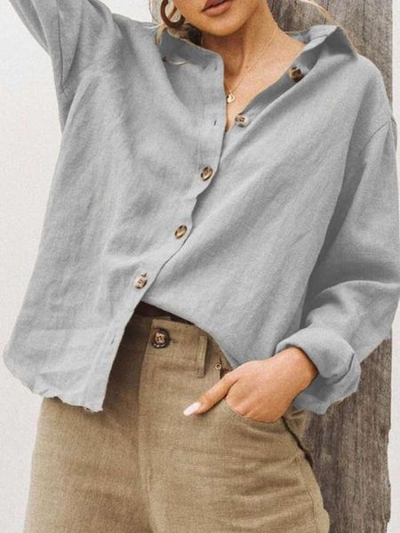 women's t-shirt 2021 fall spring fashion lapel long sleeve button cardigan cotton linen shirt top, White
women's t-shirt 2021 fall spring fashion lapel long sleeve button cardigan cotton linen shirt top, White