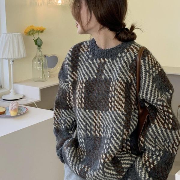 women's sweaters lazy pullover sweater winter thickened 2021 design sense of loose outer wearing knitted top, White;black
women's sweaters lazy pullover sweater winter thickened 2021 design sense of loose outer wearing knitted top, White;black