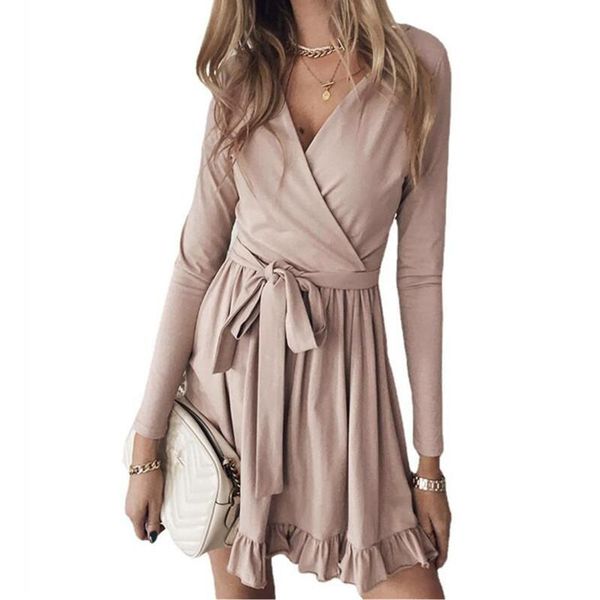 casual dresses autumn winter solid women ruffles dress bandage lace up v-neck long sleeve party vestidos, Black;gray
casual dresses autumn winter solid women ruffles dress bandage lace up v-neck long sleeve party vestidos, Black;gray