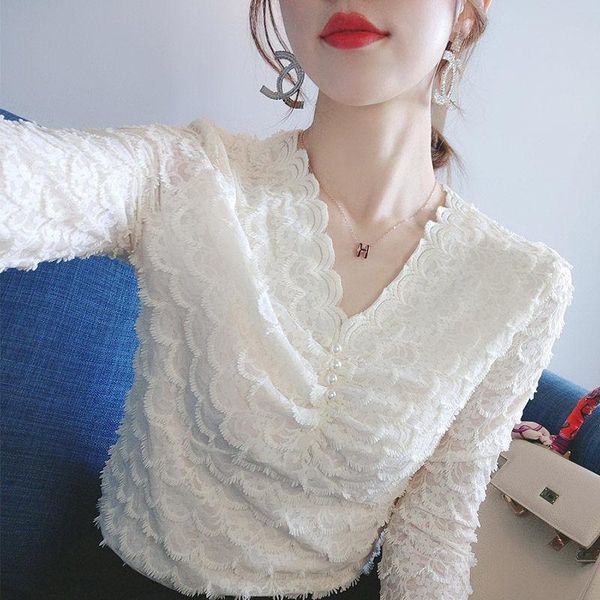 women's blouses & shirts blouse women v-neck pearl buckle lace shirt long sleeve blusas mujer de moda, White
women's blouses & shirts blouse women v-neck pearl buckle lace shirt long sleeve blusas mujer de moda, White