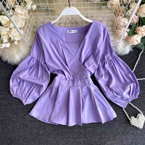 spring autumn women's blouse hong kong flavor retro v-neck lantern sleeves solid color thin lotus leaf hem gx152 210507, White
spring autumn women's blouse hong kong flavor retro v-neck lantern sleeves solid color thin lotus leaf hem gx152 210507, White