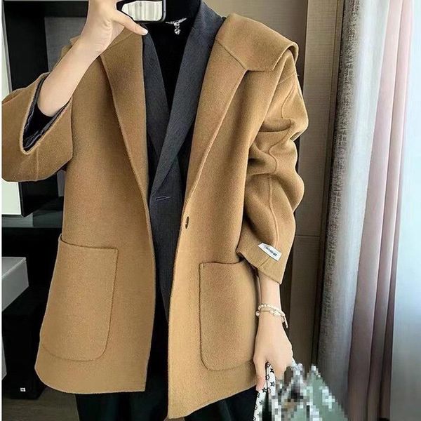 women's wool & blends 2021 double sided cashmere coat women autumn winter loose mid-length hand-stitched outwear, Black
women's wool & blends 2021 double sided cashmere coat women autumn winter loose mid-length hand-stitched outwear, Black