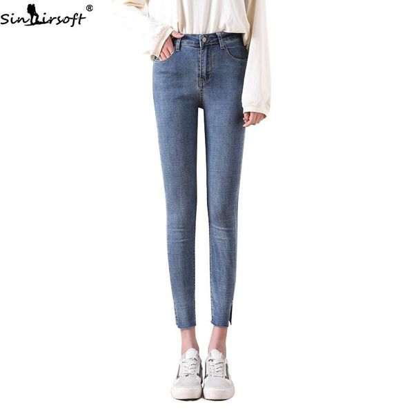 women's jeans spring and summer skinny woman cotton soft thin high waist fashion casual split feet women, Blue
women's jeans spring and summer skinny woman cotton soft thin high waist fashion casual split feet women, Blue