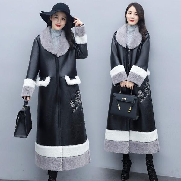 women's leather & faux light luxury long jacket fur coat winter loose thick lamb woolen liner windbreaker parka mujer abrigos y1428, Black
women's leather & faux light luxury long jacket fur coat winter loose thick lamb woolen liner windbreaker parka mujer abrigos y1428, Black