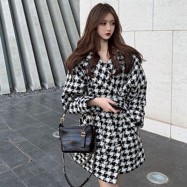 women's wool & blends women houndstooth woolen coat arrivals casual loose long plaid waistband coats, Black
women's wool & blends women houndstooth woolen coat arrivals casual loose long plaid waistband coats, Black
