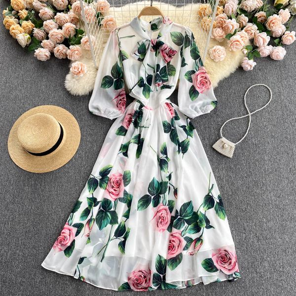 white floral printed long dress women bow collar puff sleeve a-line chiffon vestidos spring autumn casual robe female 2021 new, Black;gray
white floral printed long dress women bow collar puff sleeve a-line chiffon vestidos spring autumn casual robe female 2021 new, Black;gray