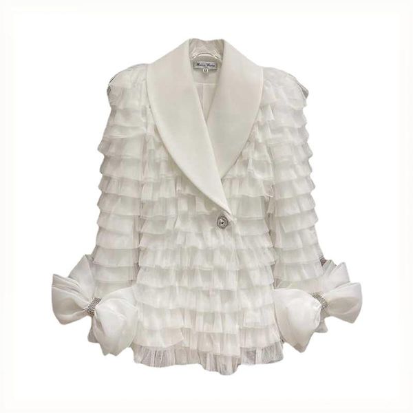 women's suits & blazers ruffles bow white mesh jackets for women elegant plus size all match retro long suit coats 2021 blazer, White;black
women's suits & blazers ruffles bow white mesh jackets for women elegant plus size all match retro long suit coats 2021 blazer, White;black