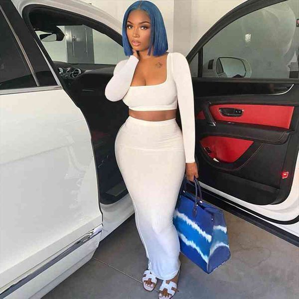 autumn women two-piece clothes set solid color long sleeve pullover crop and high waist maxi bodycon skirts, White
autumn women two-piece clothes set solid color long sleeve pullover crop and high waist maxi bodycon skirts, White