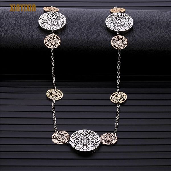 mix color crystal hollow long necklace for women men punk style big round sweater chain fashion pattern accessory gift pendant necklaces, Silver
mix color crystal hollow long necklace for women men punk style big round sweater chain fashion pattern accessory gift pendant necklaces, Silver