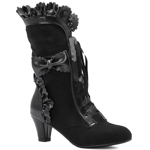 boots brand big size 43 sweet bowknot ruffles med heels shoelace gothic lolita style mid calf women shoes, Black
boots brand big size 43 sweet bowknot ruffles med heels shoelace gothic lolita style mid calf women shoes, Black