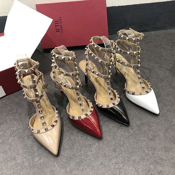 luxury dress shoes rivet thin heel strap sandal's summer pointed liuding sho shallow mouth bridmaid medium high-heeled single, Black
luxury dress shoes rivet thin heel strap sandal's summer pointed liuding sho shallow mouth bridmaid medium high-heeled single, Black