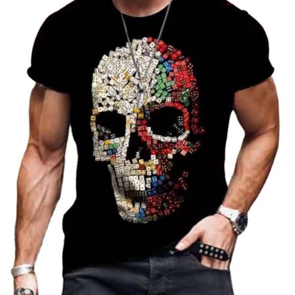 2021 men's summer new dice skull art print round neck short sleeve men's t-shirt, White;black
2021 men's summer new dice skull art print round neck short sleeve men's t-shirt, White;black