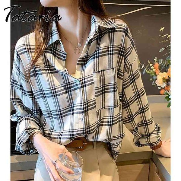 women's plaid shirt vintage long sleeve oversized cotton shirts with pocket ladies plus size spring clothing 210514, White 
women's plaid shirt vintage long sleeve oversized cotton shirts with pocket ladies plus size spring clothing 210514, White