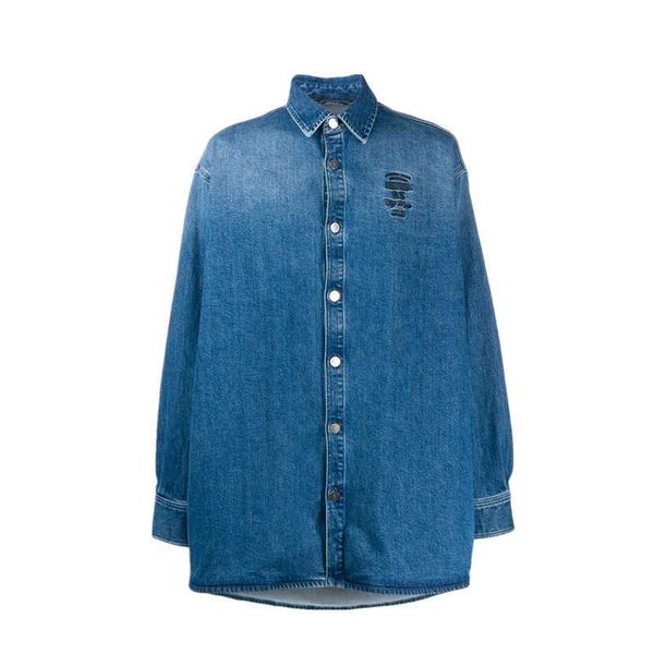 men's casual shirts high street: raf simons autumn and winter new silhouette loose embroidery leather brand denim jacket, White;black
men's casual shirts high street: raf simons autumn and winter new silhouette loose embroidery leather brand denim jacket, White;black