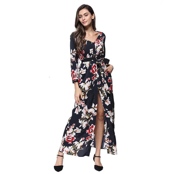 fine printed fashion maxi girly with sleeve v-sleeve cleavage split spring long dress midi wl322, Black;gray
fine printed fashion maxi girly with sleeve v-sleeve cleavage split spring long dress midi wl322, Black;gray