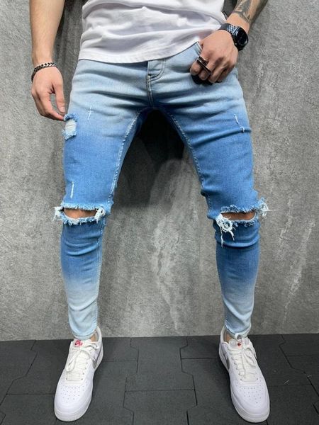 men's jeans casual wear hole gradual change personality fashion hip hop small foot pants mens street, Blue
men's jeans casual wear hole gradual change personality fashion hip hop small foot pants mens street, Blue