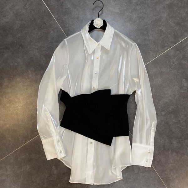women's blouses & shirts 2021 summer fashion streetwear lapel long sleeve slim pearl-proof shirt seal waistband women u945, White
women's blouses & shirts 2021 summer fashion streetwear lapel long sleeve slim pearl-proof shirt seal waistband women u945, White