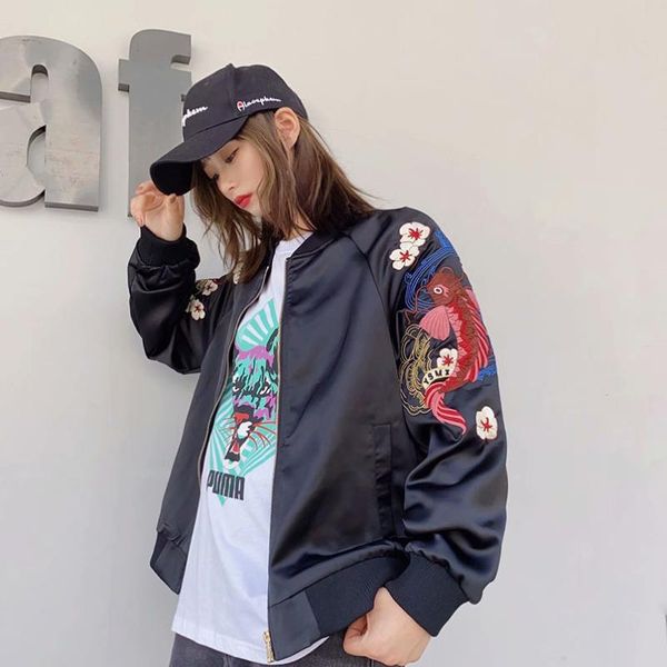 women's jackets 2021 autumn baseball jacket women yokosuka sukajan carp embroidered double-sided female pilot harajuku girls japan coat, Black;brown
women's jackets 2021 autumn baseball jacket women yokosuka sukajan carp embroidered double-sided female pilot harajuku girls japan coat, Black;brown
