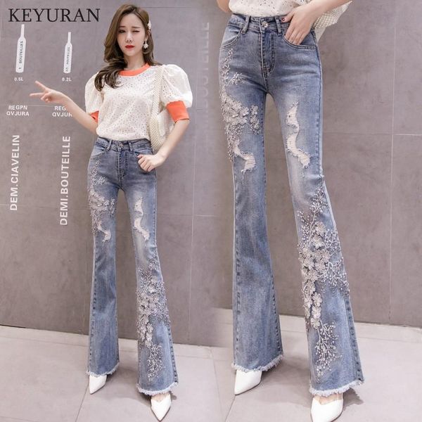 women's jeans flare pants women 2021 spring summer 3d flower embroidered scratched pearls beading hole high waist long denim trousers, Blue
women's jeans flare pants women 2021 spring summer 3d flower embroidered scratched pearls beading hole high waist long denim trousers, Blue