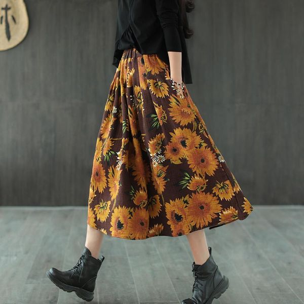 women skirt autumn retro elastic waist print all-match 2021 female casual loose long skirts, Black
women skirt autumn retro elastic waist print all-match 2021 female casual loose long skirts, Black