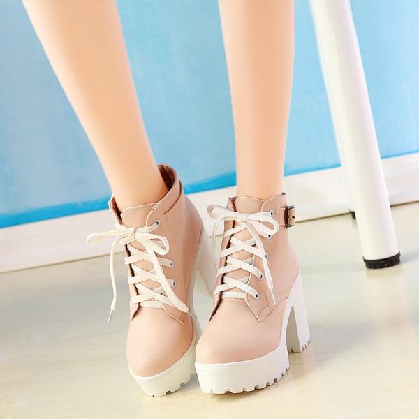autumn and winter style short tube high heel round toe boots fashion waterproof platform lace-up women's shoes, Black
autumn and winter style short tube high heel round toe boots fashion waterproof platform lace-up women's shoes, Black