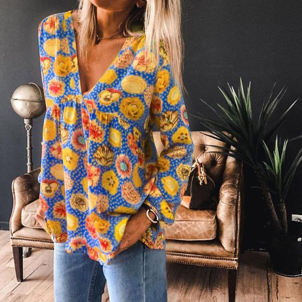women's blouses & shirts bohemian women vintage floral print long-sleeved female casual v neck oversized haut femme, White
women's blouses & shirts bohemian women vintage floral print long-sleeved female casual v neck oversized haut femme, White