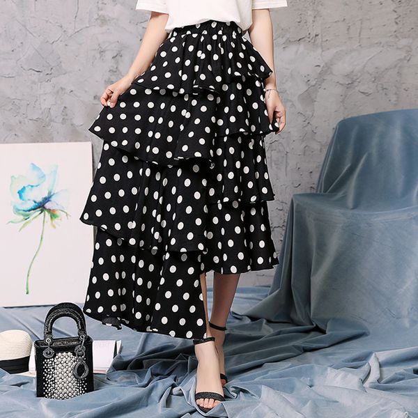 skirts summer polka dotted cakee layered chiffon elastic waist high low tiered ruffles calf a-line long skirts, Black
skirts summer polka dotted cakee layered chiffon elastic waist high low tiered ruffles calf a-line long skirts, Black