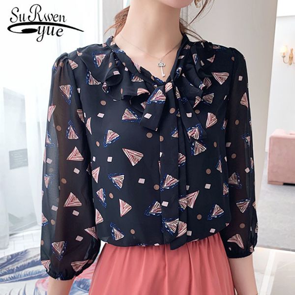 fashion women chiffon blouses casual black print v-neck clothing seven-piece sleeve bow 5477 50 210521, White
fashion women chiffon blouses casual black print v-neck clothing seven-piece sleeve bow 5477 50 210521, White