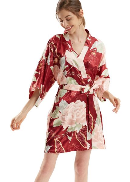 women's sleepwear floral short silk kimono red robes satin dressing gown peony blossoms wedding party, Black;red
women's sleepwear floral short silk kimono red robes satin dressing gown peony blossoms wedding party, Black;red