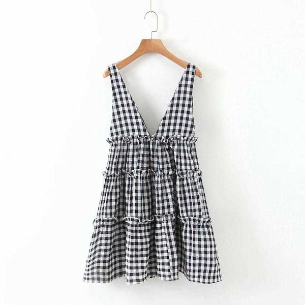 women deep v neck plaid print agaric lace sling mini dress ladies sleeveless vest vestidos chic casual dresses ds3527 210603, Black;gray
women deep v neck plaid print agaric lace sling mini dress ladies sleeveless vest vestidos chic casual dresses ds3527 210603, Black;gray
