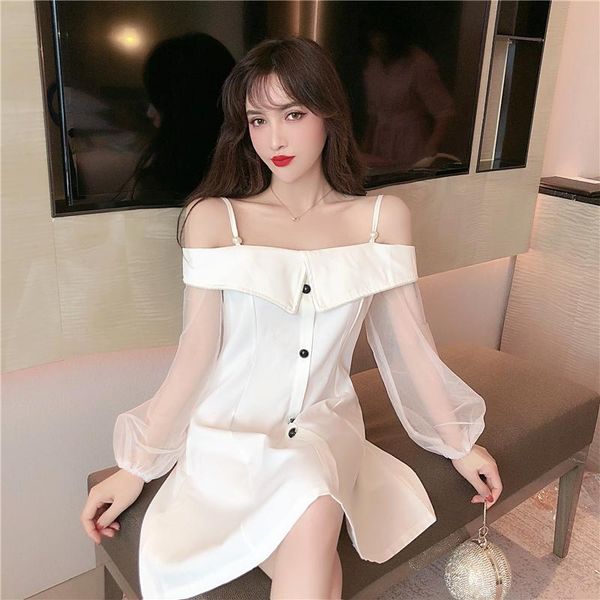 casual dresses women clothing fashion brand spring autumn korean vestidos mesh patchwork slash neck off shoulder button white dress, Black;gray
casual dresses women clothing fashion brand spring autumn korean vestidos mesh patchwork slash neck off shoulder button white dress, Black;gray