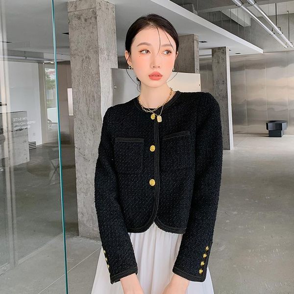 women's jackets autumn black woven elegant vintage short jacket outerwear women chic long sleeve o-neck slim casual coat 5686, Black;brown
women's jackets autumn black woven elegant vintage short jacket outerwear women chic long sleeve o-neck slim casual coat 5686, Black;brown
