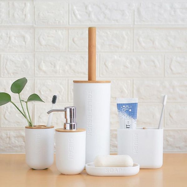 bath accessory set bamboo six-piece cleaning tool toilet brush toothbrush holder cup soap lotion dispenser bathroom accessories
bath accessory set bamboo six-piece cleaning tool toilet brush toothbrush holder cup soap lotion dispenser bathroom accessories