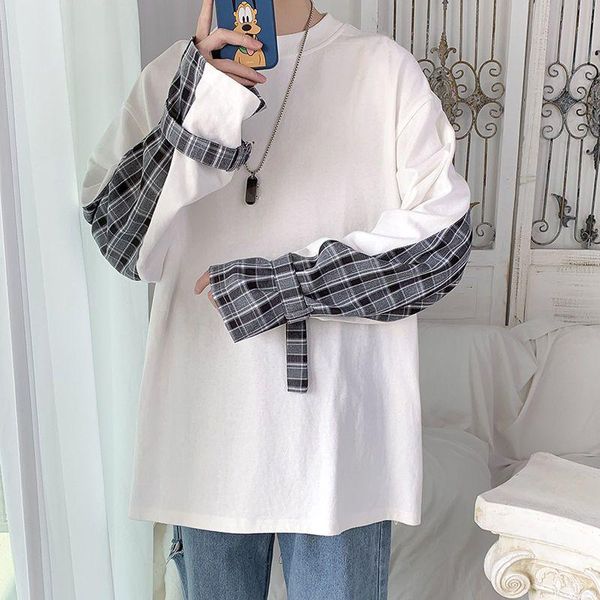 men's hoodies & sweatshirts fake two-piece stitching o-neck men spring-autumn trendy hong-kong style handsome loose hip-hop long-sleeve, Black
men's hoodies & sweatshirts fake two-piece stitching o-neck men spring-autumn trendy hong-kong style handsome loose hip-hop long-sleeve, Black