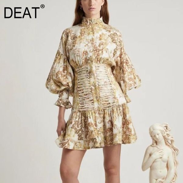 det new summer and autumn stand collar lantern sleeves drawstring ruffles hem high waist dress printed wr51909l 210428, Black;gray
det new summer and autumn stand collar lantern sleeves drawstring ruffles hem high waist dress printed wr51909l 210428, Black;gray