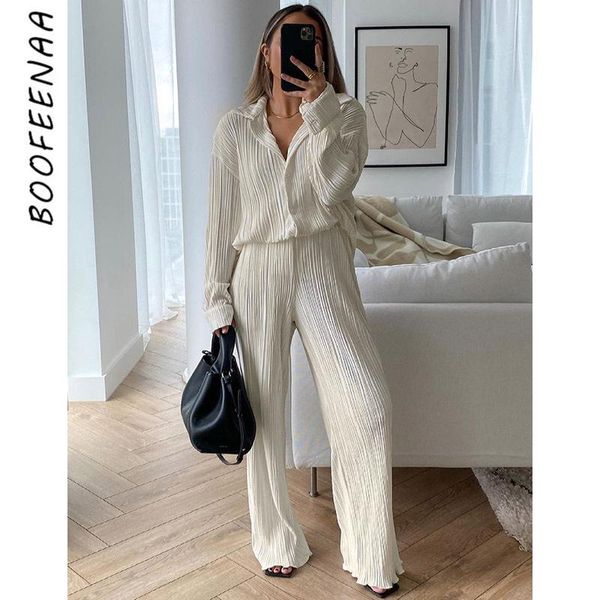 women's two piece pants boofeenaa elegant fashion fall 2 sets womens outfits pleated wide leg long sleeve shirts matching c76-hz54, White
women's two piece pants boofeenaa elegant fashion fall 2 sets womens outfits pleated wide leg long sleeve shirts matching c76-hz54, White