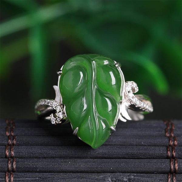 cluster rings of hetian jade leaf ring with silver inlaid female atmospheric national wind green bracelet, Golden;silver
cluster rings of hetian jade leaf ring with silver inlaid female atmospheric national wind green bracelet, Golden;silver