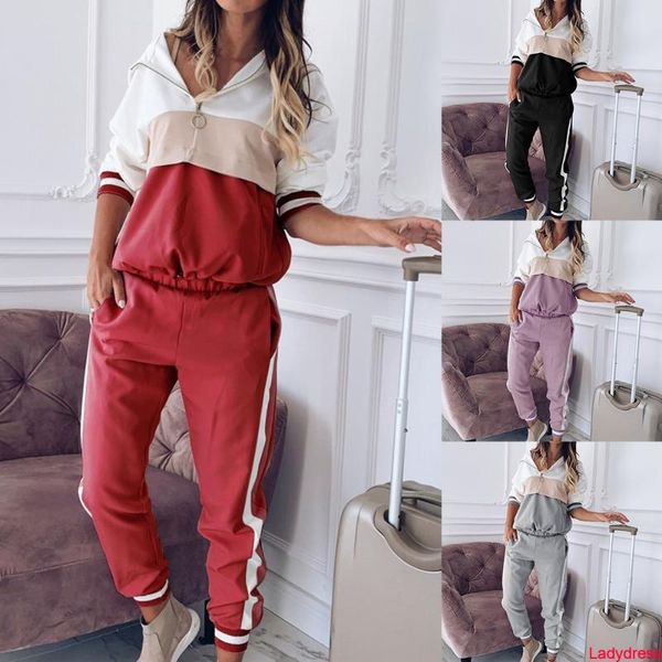 women color matching 2 piece sport set casual long sleeve stripe zipper hooded long pant loose jogging fall women's jumpsuits & rompers, Black;white
women color matching 2 piece sport set casual long sleeve stripe zipper hooded long pant loose jogging fall women's jumpsuits & rompers, Black;white