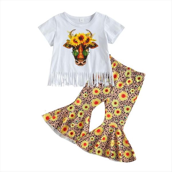 children baby girl horn flower printed short sleeve flare pants kids outfits 2pcs summer clothes set, White
children baby girl horn flower printed short sleeve flare pants kids outfits 2pcs summer clothes set, White