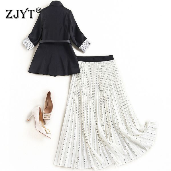 two piece dress fashion runway designers spring outfit elegant women's clothing engraved blazers suit print midi skirt 2 piece outfits, White
two piece dress fashion runway designers spring outfit elegant women's clothing engraved blazers suit print midi skirt 2 piece outfits, White