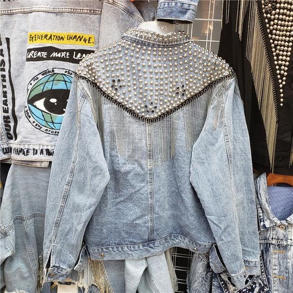 women's jackets spring streetwear casual denim jacket women rivet tassel jeans female vintage loose black coats 1va0, Black;brown
women's jackets spring streetwear casual denim jacket women rivet tassel jeans female vintage loose black coats 1va0, Black;brown