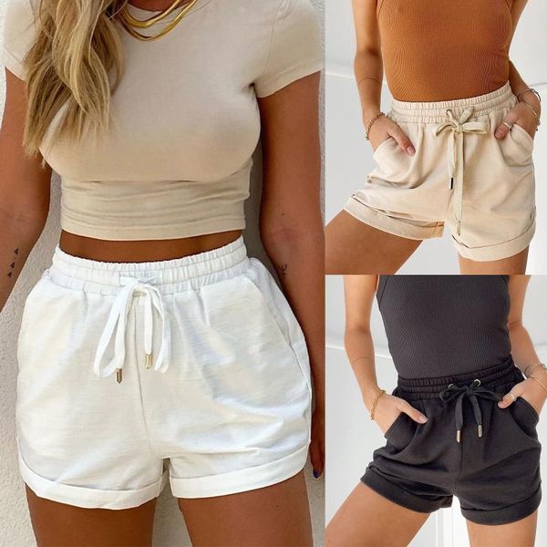 women's shorts women casual shorts, elastic waist monochrome rolled cuff short pants with pockets, White;black
women's shorts women casual shorts, elastic waist monochrome rolled cuff short pants with pockets, White;black