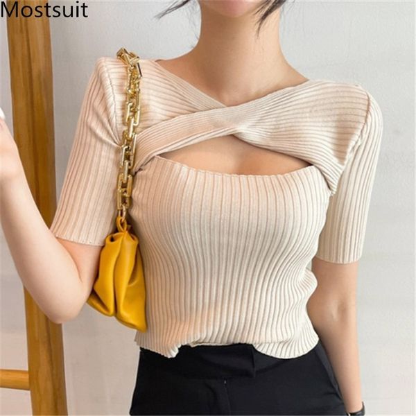 criss-cross knitted pullover sweater women summer short sleeve hollow out high street korean ladies jumpers femme 210514, White;black
criss-cross knitted pullover sweater women summer short sleeve hollow out high street korean ladies jumpers femme 210514, White;black