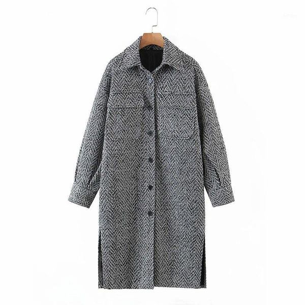 women's wool & blends spring/autumn fashion chic coat single-breasted tweed woolen retro long sleeve side slit shirt pocket casual card, Black
women's wool & blends spring/autumn fashion chic coat single-breasted tweed woolen retro long sleeve side slit shirt pocket casual card, Black